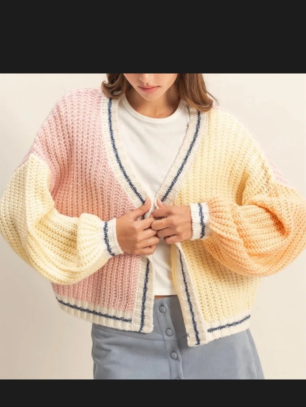 Hyfve Pink Yellow Orange Color Block Cardigan Sz Large NWOT